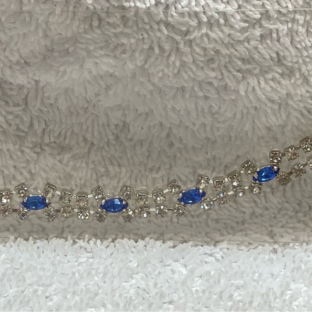 New Sparkly Rhinestone Bracelet Silver Tone Clear & Royal Blue Stones